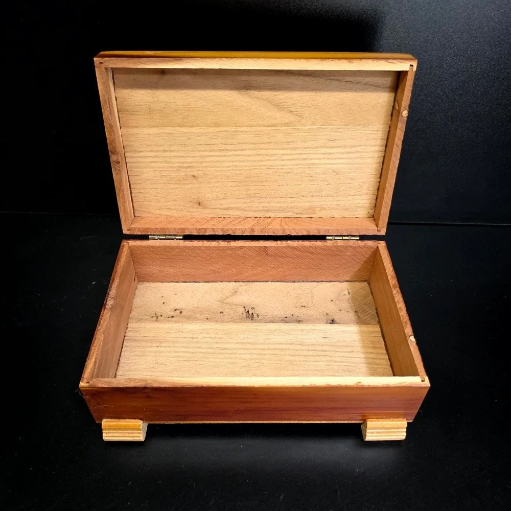 Cedar Wood Trinket Box Small Brown Dutch Windmill Vintage Decor Cottagecore Art